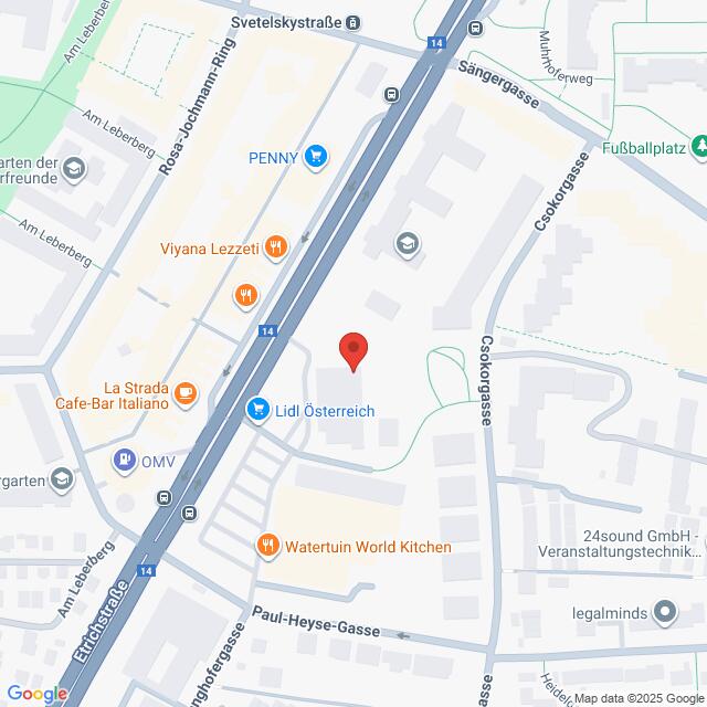 Lehrlingsportal.at Karte mit einer Standortmarkierung in der Nähe von Lidl Österreich in der Endresstraße in Wien, Österreich, mit Beschriftung der umliegenden Straßen und Geschäfte.