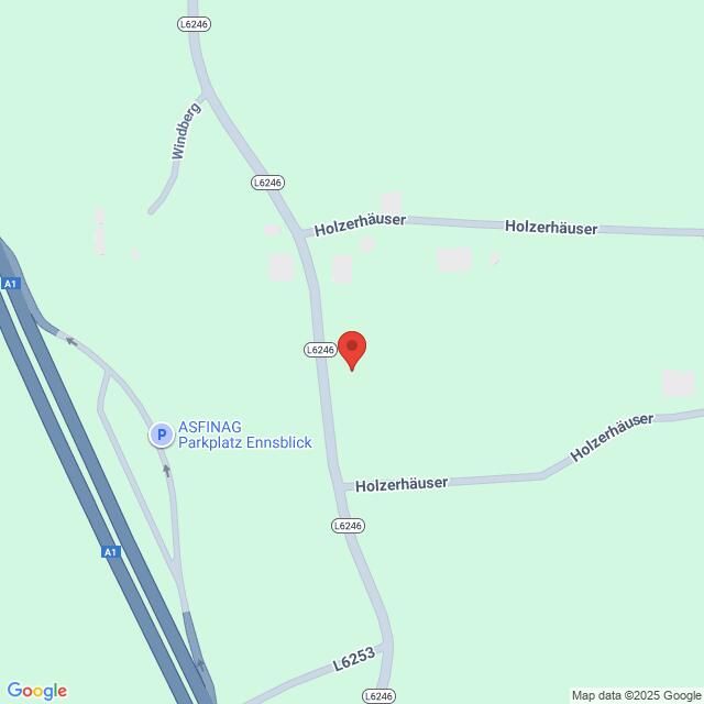 Lehrlingsportal.at Eine Karte, die die Kreuzung der L6246 und der Holzerhäuser Straße in der Nähe des ASFINAG Parkplatzes Ennsblick in Österreich zeigt.