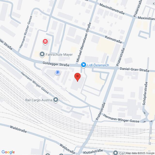 Lehrlingsportal.at Karte der Gegend um die Michael-Meier-Straße und die Hermann-Winger-Gasse in Wien, Österreich, mit Beschriftung der umliegenden Sehenswürdigkeiten und Straßen.