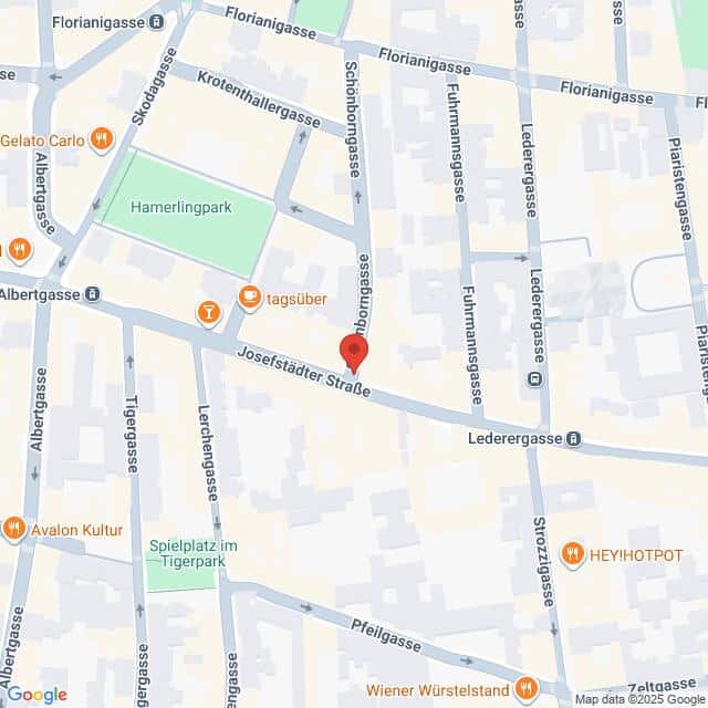 Lehrlingsportal.at Eine Karte, die die Gegend um die Josefstädter Straße in Wien, Österreich, zeigt, mit eingezeichneten Straßen und Orten in der Nähe.