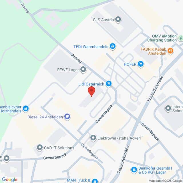 Lehrlingsportal.at Eine Karte mit der Lage von Lidl Österreich in Ansfelden, Österreich, mit Beschriftung der umliegenden Geschäfte und Straßen.