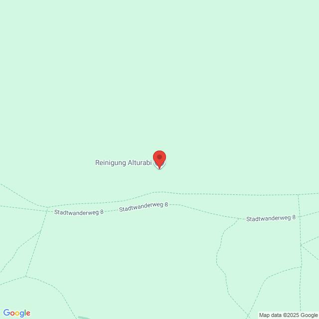 Lehrlingsportal.at Eine Karte, die die Lage der Reinigung Alturabi am Stadtwanderweg 8 zeigt, umgeben von Grünflächen und sich kreuzenden Wegen.