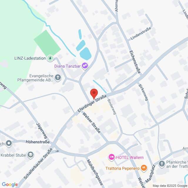 Lehrlingsportal.at Eine digitale Kartenansicht eines Stadtviertels mit beschrifteten Straßen, einer roten Standortmarkierung in der Mitte und Angaben zu nahe gelegenen Geschäften und Sehenswürdigkeiten.