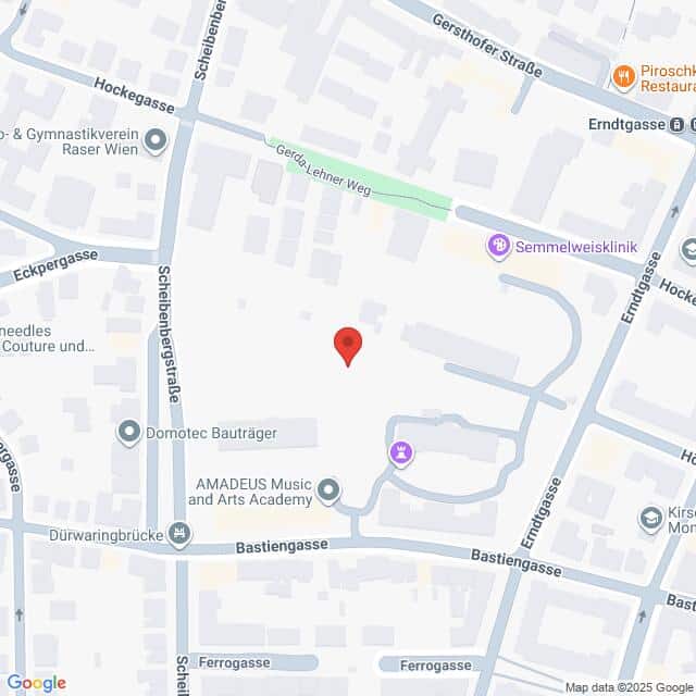Lehrlingsportal.at Eine Karte zeigt Straßen und Orte in der Nähe der Bastiengasse in Wien, Österreich, mit einer roten Standortnadel, die einen bestimmten Punkt markiert.
