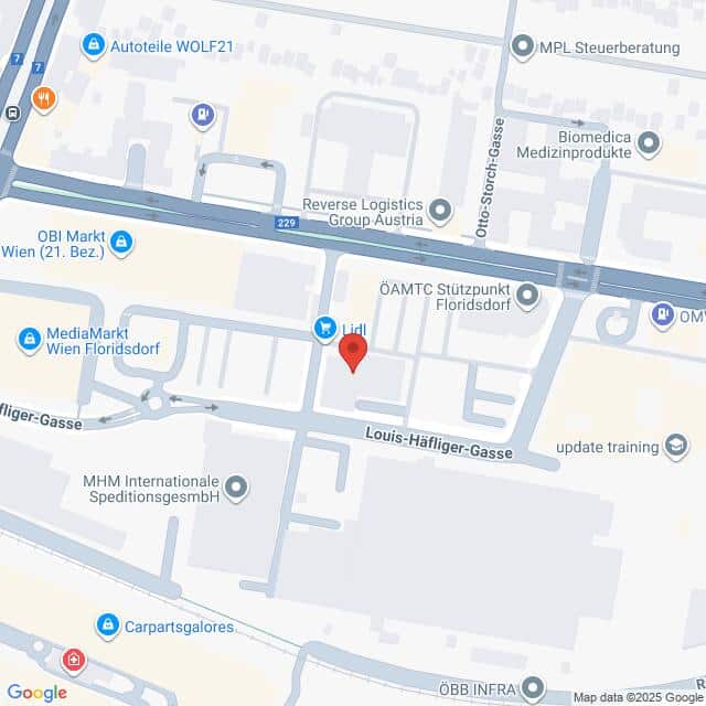 Lehrlingsportal.at Eine Karte zeigt den Standort einer Lidl-Filiale in der Louis-Häfliger-Gasse in Wien, umgeben von verschiedenen Geschäften und Dienstleistungszentren.