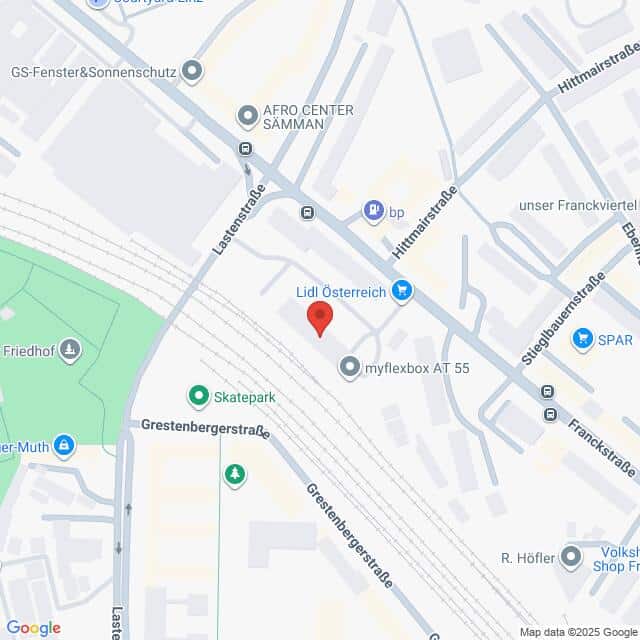 Lehrlingsportal.at Karte mit der Lage von Lidl Österreich in der Lastenstraße in Wien, Österreich, mit Markierung der umliegenden Straßen, Geschäfte und Sehenswürdigkeiten.