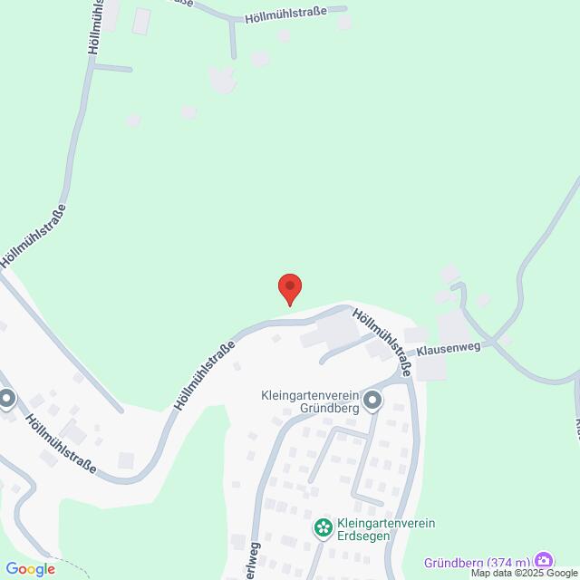 Lehrlingsportal.at Die Karte zeigt einen Abschnitt der Höhlimühlestraße, des Klausenwegs und des Kleingartenvereins Gründberg in einem Wohngebiet mit roter Standortmarkierung.