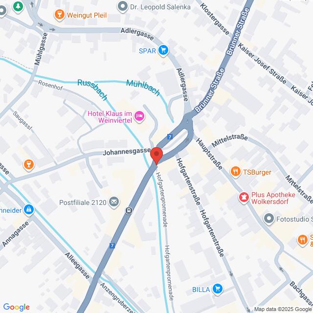 Lehrlingsportal.at Karte der Kreuzung von Aldersgasse, Hofgartemrtenpromenade und Johannesgasse in einem städtischen Gebiet mit Beschriftung der umliegenden Geschäfte und Sehenswürdigkeiten.