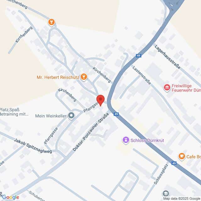 Lehrlingsportal.at Eine digitale Karte zeigt einen Ausschnitt von Dürnkrut, Österreich, mit Straßen, lokalen Unternehmen und Sehenswürdigkeiten wie Schloss Dürnkrut und Freiwillige Feuerwehr Dürnkrut.