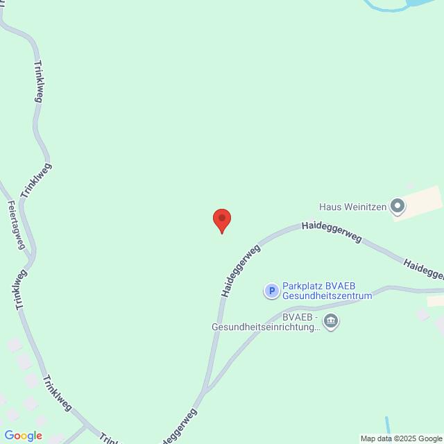 Lehrlingsportal.at Die Karte zeigt eine Standortmarkierung am Haideggerweg in der Nähe von Haus Weinitzen und BVAE Gesundheitszentrum, mit den nahe gelegenen Straßen Trinkweg und Feizersbergstraße, umgeben von einer grünen Fläche.