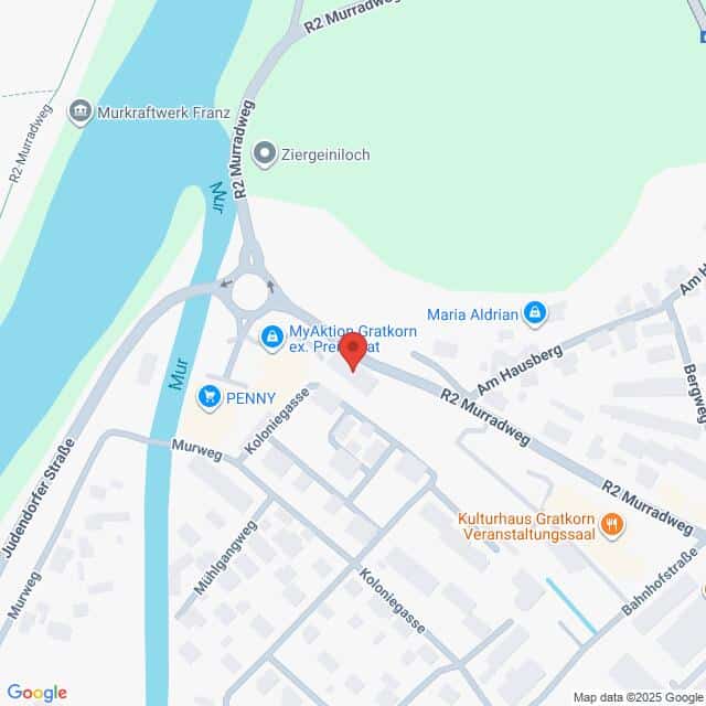 Lehrlingsportal.at Karte der Umgebung von Murkraftwerk Franz und R2 Murradweg in Gratkorn, Österreich, mit Sehenswürdigkeiten wie PENNY und Kulturhaus Gratkorn Veranstaltungssaal.