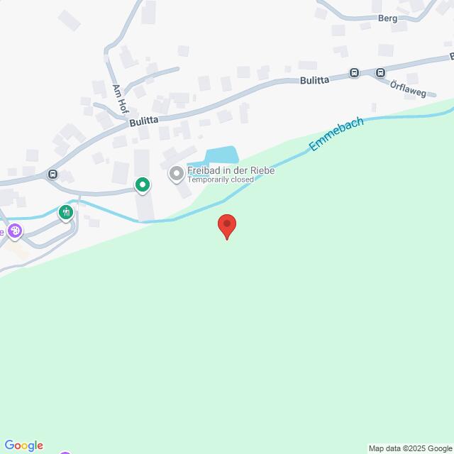 Lehrlingsportal.at Eine Karte, die die Lage von Freibad in der Riebe bei Bulitta und Emmebach zeigt, mit Angabe der umliegenden Straßen und Sehenswürdigkeiten.