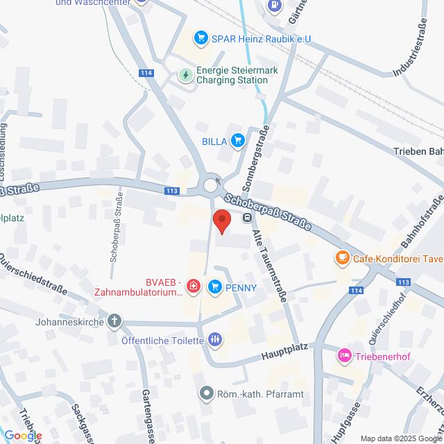 Lehrlingsportal.at Eine digitale Karte zeigt einen Stadtteil in der Mitte der Schoberpassstraße, in dem Geschäfte, Cafés und eine Ladestation markiert sind.