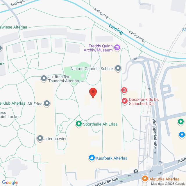 Lehrlingsportal.at Eine Karte der Umgebung der Sporthalle Alt Erlaa in Wien, Österreich, mit Beschriftung der umliegenden Sehenswürdigkeiten und Straßen.