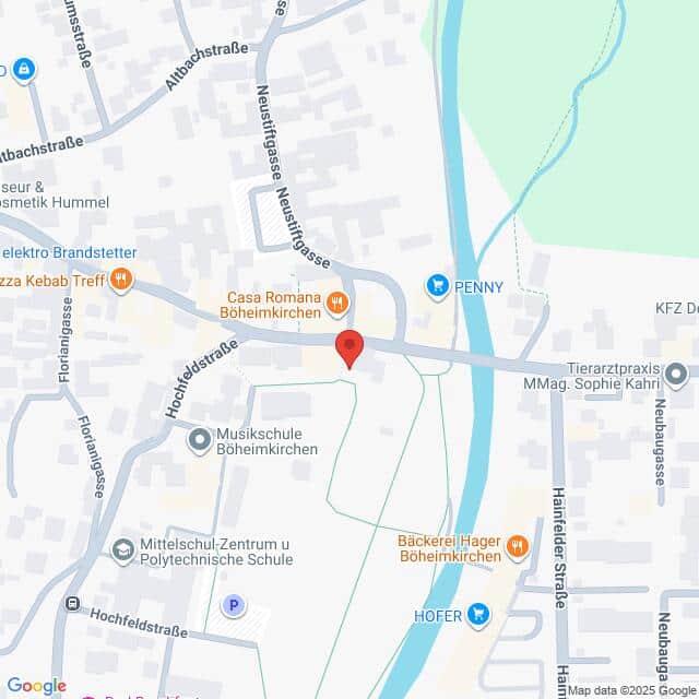 Lehrlingsportal.at Eine Karte mit Straßen und Orten in Böheimkirchen, Österreich, mit einer roten Standortnadel in der Nähe des Casa Romana Böheimkirchen und des Flinsbachs.