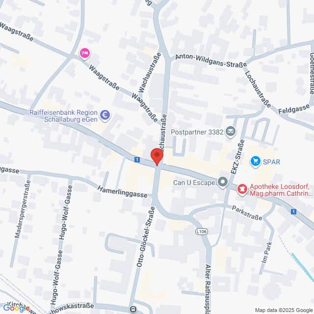 Lehrlingsportal.at Karte mit einem Ausschnitt von Schallaburg, Österreich, mit Hervorhebung der nahe gelegenen Straßen, Unternehmen und Sehenswürdigkeiten wie SPAR und Raiffeisenbank Region Schallaburg eGen.