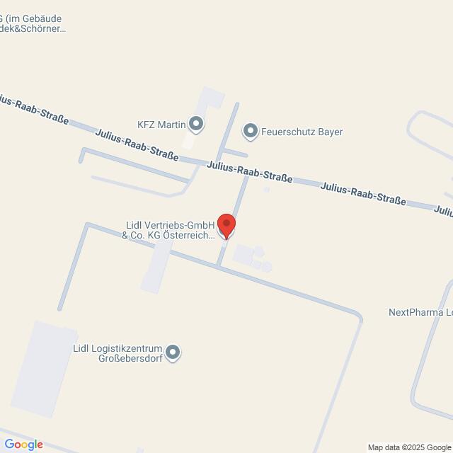 Lehrlingsportal.at Die Karte zeigt die Lage der Lidl Vertriebs-GmbH & Co. KG Österreich in der Julius-Raab-Straße, in der Nähe anderer Unternehmen wie KFZ Martin und Feuerschutz Bayer.