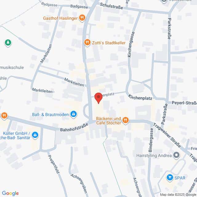 Lehrlingsportal.at Karte mit einem zentralen Punkt an einer Straßenkreuzung, umgeben von Unternehmen, Geschäften und beschrifteten Straßen in einem städtischen Gebiet.