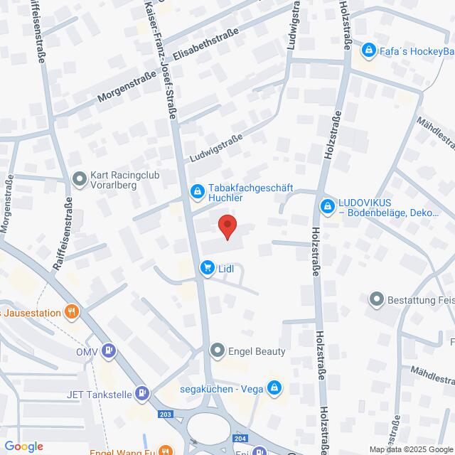 Lehrlingsportal.at Eine Karte mit Straßen, Geschäften und Sehenswürdigkeiten in einem Stadtgebiet, mit einer roten Standortmarkierung in der Nähe einer Lidl-Filiale und mehreren anderen erkennbaren Geschäften und Sehenswürdigkeiten.