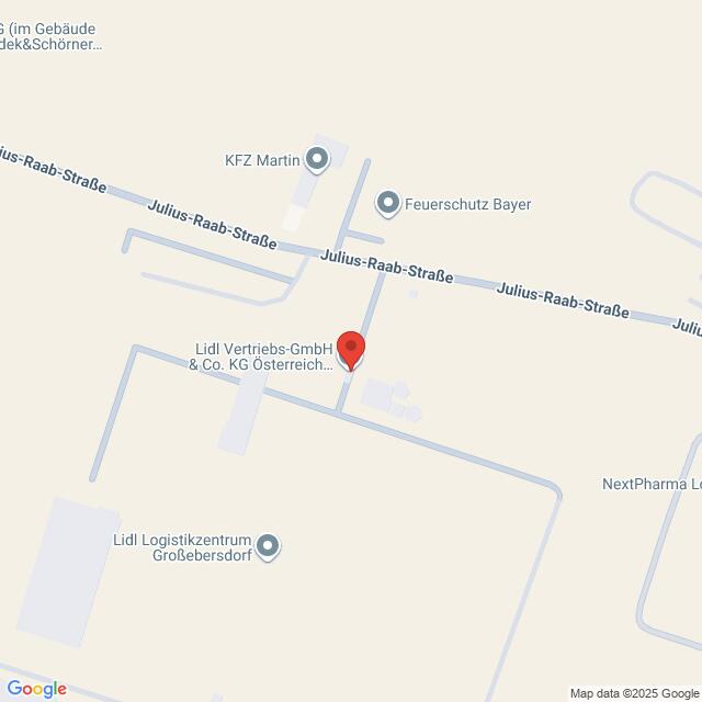 Lehrlingsportal.at Eine Karte zeigt den Standort der Lidl Vertriebs-GmbH & Co. KG Österreich in der Julius-Raab-Straße, in der Nähe von NextPharma Logistics und KFZ Martin.