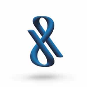 Lehrlingsportal.at Ein blaues 3D-Ampersand-Symbol, das aufrecht vor einem weißen Hintergrund steht und darunter einen dezenten Schatten wirft.