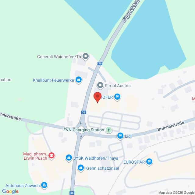 Lehrlingsportal.at Karte mit der Lage von Strobl Austria in der Nähe des Jägerteichs, mit nahegelegenen Sehenswürdigkeiten wie Lidl, EVN-Ladestation und Mag. pharm. Erwin Pusch.