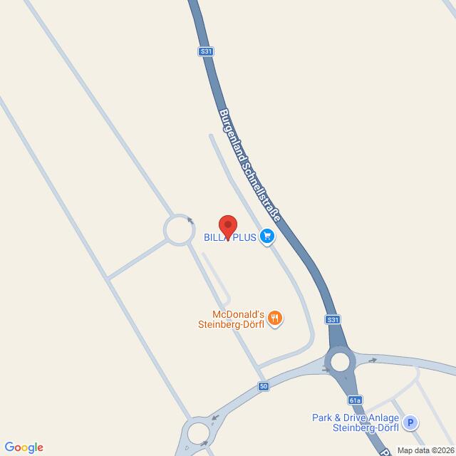 Lehrlingsportal.at Karte zeigt die Lage von BILLA PLUS und McDonald's Steinberg-Dörfl in der Nähe der S31 und eines Kreisverkehrs in Steinberg-Dörfl, Österreich.