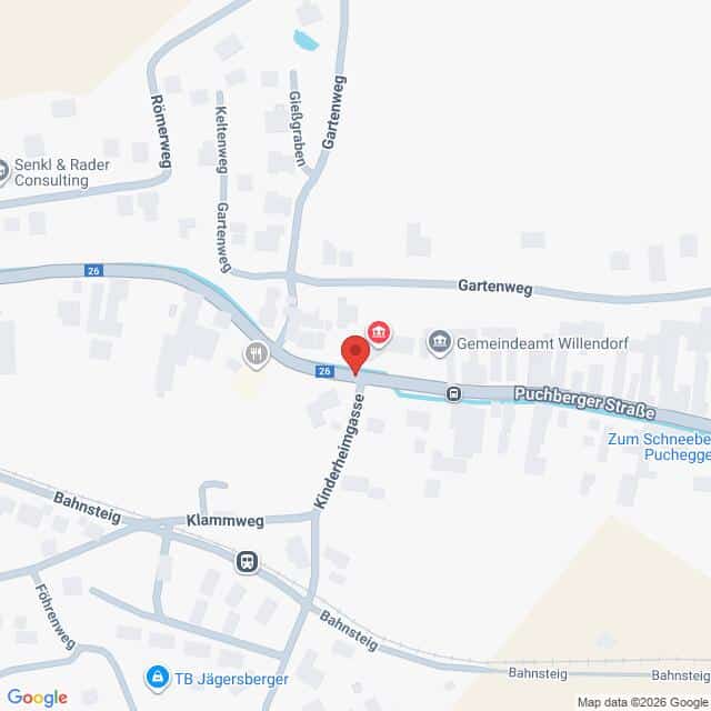 Lehrlingsportal.at Eine Karte der Gegend um die Puchberger Straße in Willendorf, Österreich, mit eingezeichneten Straßennamen, lokalen Sehenswürdigkeiten und nahegelegenen Geschäften.