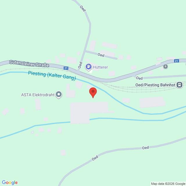 Lehrlingsportal.at Eine Karte zeigt die Lage von Oed/Piesting Bahnhof und die nahe gelegenen Straßen, Wasserstraßen und Sehenswürdigkeiten in Oed, Österreich.