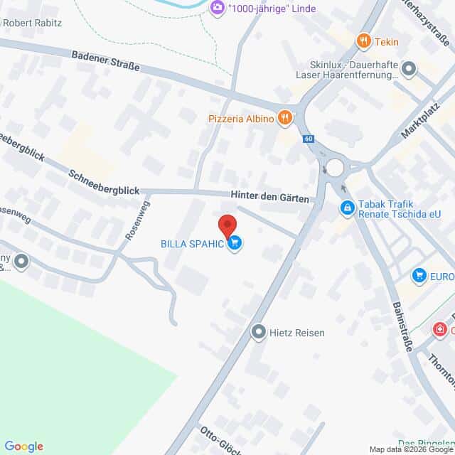 Lehrlingsportal.at Karte mit der Lage von BILLA SPAPHIC und nahe gelegenen Unternehmen, Straßen und Sehenswürdigkeiten in einem Wohngebiet. Die rote Markierung hebt die Position von BILLA SPAPHIC hervor.