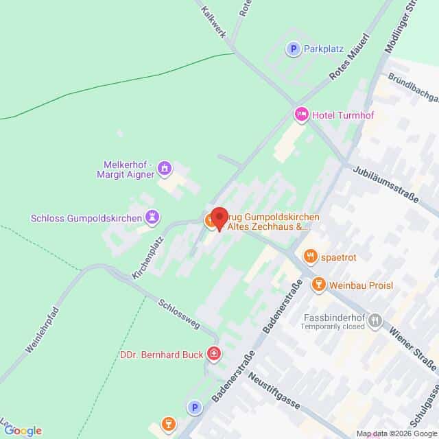 Lehrlingsportal.at Karte mit der Lage der Burg Gumpoldskirchen Altes Zechhaus & Weinkeller und den nahe gelegenen Sehenswürdigkeiten in Gumpoldskirchen, Österreich.