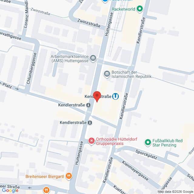 Lehrlingsportal.at Karte der Umgebung der U-Bahn-Station Kendlerstraße in Wien, Österreich, mit Beschriftung der nahegelegenen Straßen und bemerkenswerten Orten.