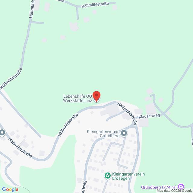 Lehrlingsportal.at Lageplan der Lebenshilfe OÖ Werkstätte Linz in der Höllmühlstraße, nahe Kleingartenverein Gründberg und Klausemweg.