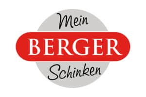 Lehrlingsportal.at Logo mit dem Schriftzug "Mein BERGER Schinken"; "BERGER" steht in fetter weißer Schrift auf einem roten Oval, während "Mein" und "Schinken" in schwarzer Schrift auf grauem kreisförmigen Hintergrund stehen.