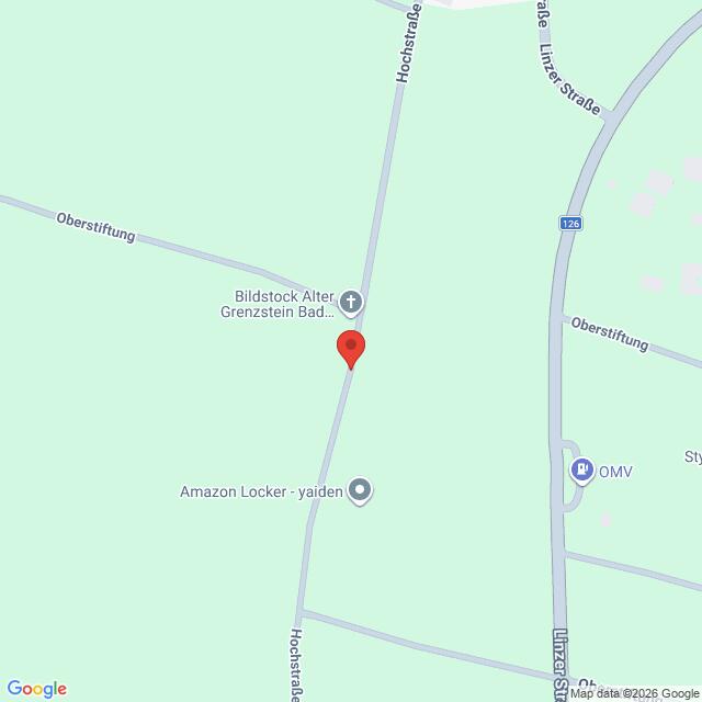 Lehrlingsportal.at Die Karte zeigt die Kreuzung der Hochstraße mit der Oberstiftung in Bad Ischl, Österreich, in der Nähe der Wahrzeichen Amazon Locker und Bildstock Alter Grenzstein.