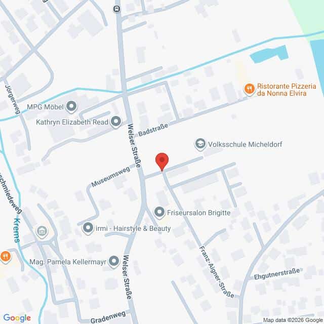 Lehrlingsportal.at Eine digitale Karte, die einen Ausschnitt von Micheldorf, Österreich, zeigt, mit markierten Orten wie Unternehmen, Straßen und einer roten Standortnadel in der Mitte.