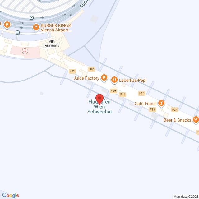 Lehrlingsportal.at Karte des Flughafens Wien Schwechat mit beschrifteten Gates, nahegelegenen Cafés und Lokalen im Terminal 3.