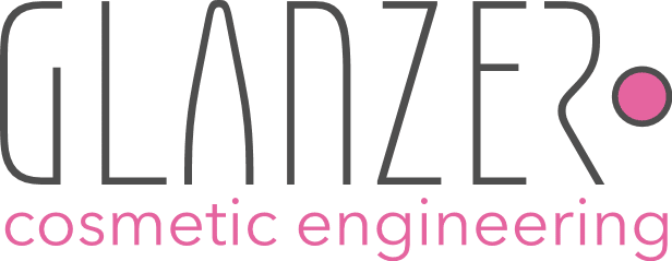 Lehrlingsportal.at Logo für Glanzer Cosmetic Engineering. Das Wort "GLANZER" erscheint in großer, grauer Schrift mit einem rosa Punkt und "cosmetic engineering" in kleinerer, rosa Schrift darunter.