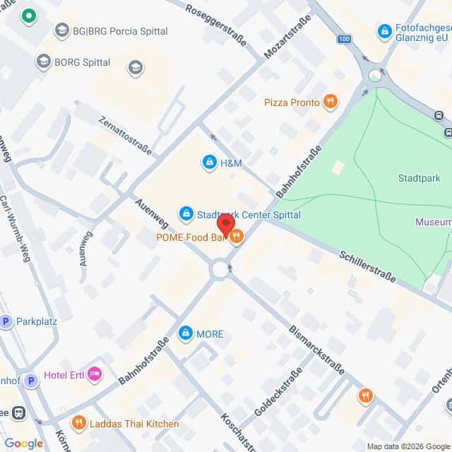 Lehrlingsportal.at Karte der Umgebung des Stadt Center Spittal in Spittal, Österreich, mit Beschriftung der nahegelegenen Sehenswürdigkeiten, Straßen und Unternehmen.