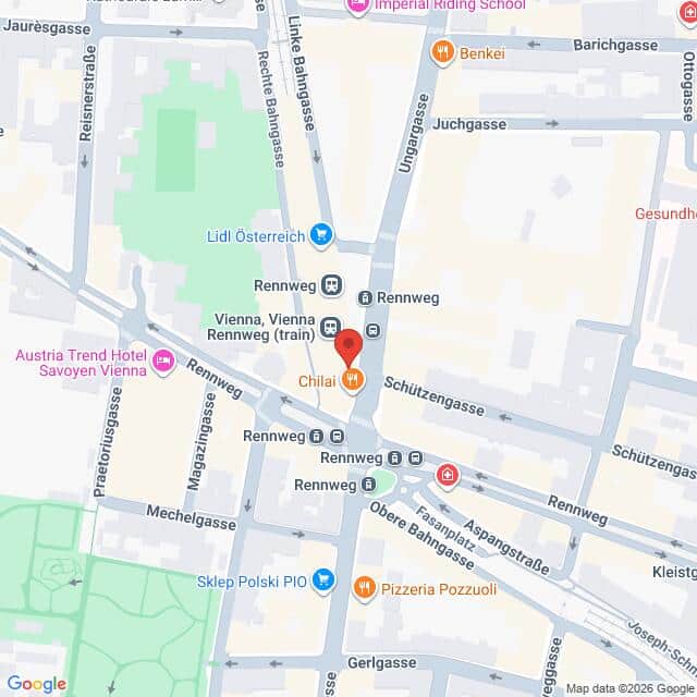 Lehrlingsportal.at Karte der Umgebung von Rennweg in Wien, Österreich, mit lokalen Sehenswürdigkeiten, Geschäften, dem Bahnhof und nahe gelegenen Straßen.