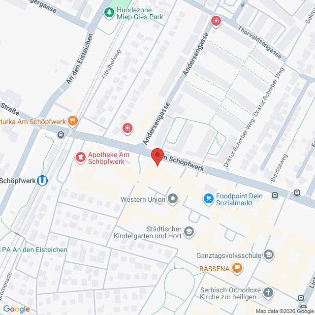 Lehrlingsportal.at Eine Karte, die die Gegend um Am Schöpfwerk in Wien, Österreich, zeigt und lokale Sehenswürdigkeiten wie Apotheke Am Schöpfwerk und Foodpoint Dein Sozialmarkt hervorhebt.