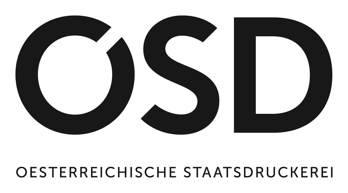 Lehrlingsportal.at Fettgedruckte schwarze Buchstaben „OSD“, darunter der Text „OESTERREICHISCHE STAATSDRUCKEREI“ in Großbuchstaben auf weißem Hintergrund.