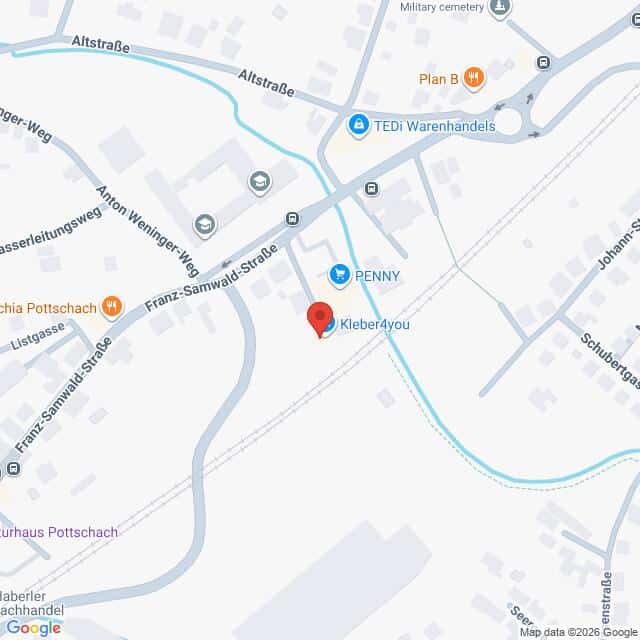 Lehrlingsportal.at Karte mit der Lage von Kleber4you in der Franz-Samwald-Straße, auf der die umliegenden Straßen, Geschäfte und Sehenswürdigkeiten eingezeichnet sind.