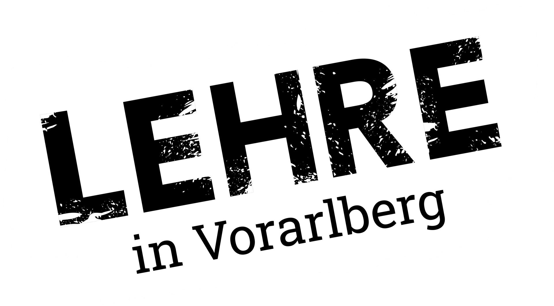 Lehrlingsportal.at Textgrafik mit der Aufschrift „LEHRE“ in großen, fetten Buchstaben im Used-Look und darunter „in Vorarlberg“ in kleinerem, normalem Text; der Hintergrund ist weiß und weist unregelmäßige Ränder auf.