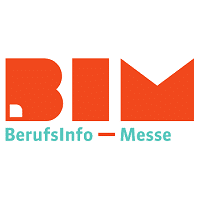 Lehrlingsportal.at Logo mit großen orangefarbenen „BIM“-Buchstaben über einem türkisfarbenen Schriftzug „BerufsInfo – Messe“ auf weißem Hintergrund.