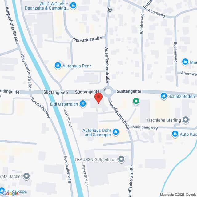 Lehrlingsportal.at Karte, die die Kreuzung von Südtagente und Außenringstraße in Traun, Österreich, zeigt, mit den in der Nähe gelegenen Geschäften und Sehenswürdigkeiten.