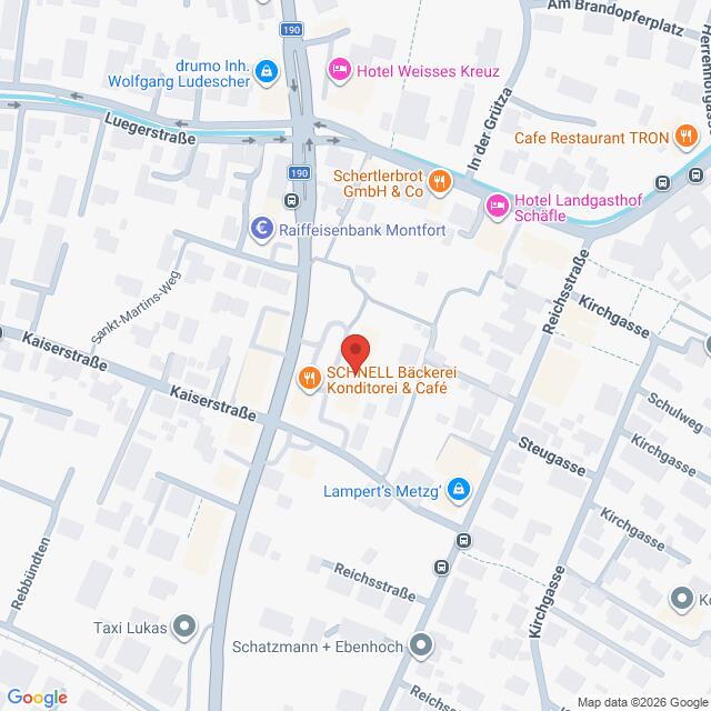 Lehrlingsportal.at Karte mit der Lage der SCHNELL Bäckerei Konditorei & Café in der Kaiserstraße in einem Stadtzentrum, auf der nahegelegene Geschäfte und Straßen beschriftet sind.