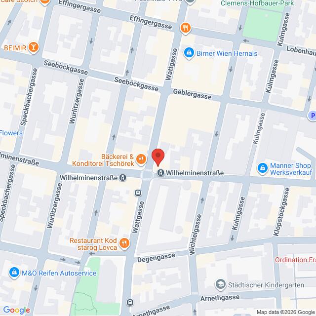 Lehrlingsportal.at Karte der Kreuzung zwischen der Wilhelminenstraße und der Wattgasse in Wien, Österreich, mit den in der Nähe gelegenen Geschäften, Straßen und Sehenswürdigkeiten.