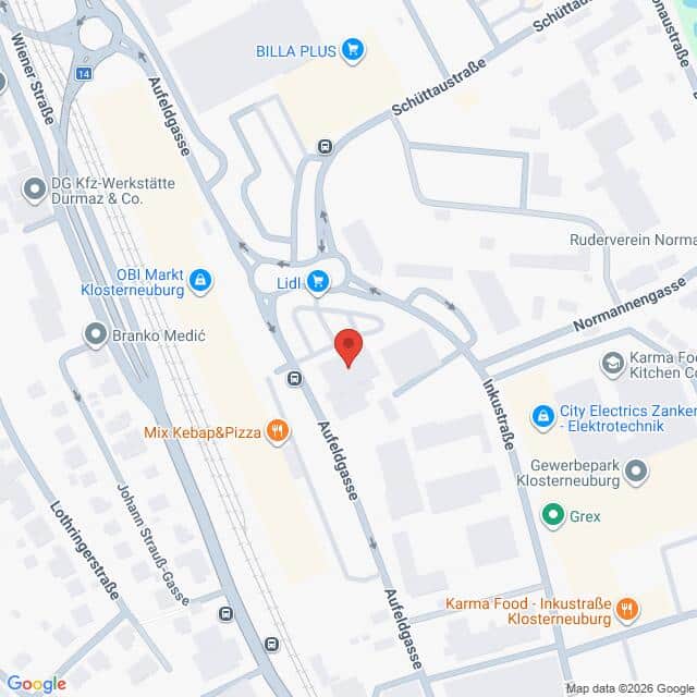 Lehrlingsportal.at Karte mit der Lage eines Lidl-Supermarkts in der Altegasse in Klosterneuburg, Österreich, auf der Sehenswürdigkeiten in der Umgebung und Straßennamen eingezeichnet sind.