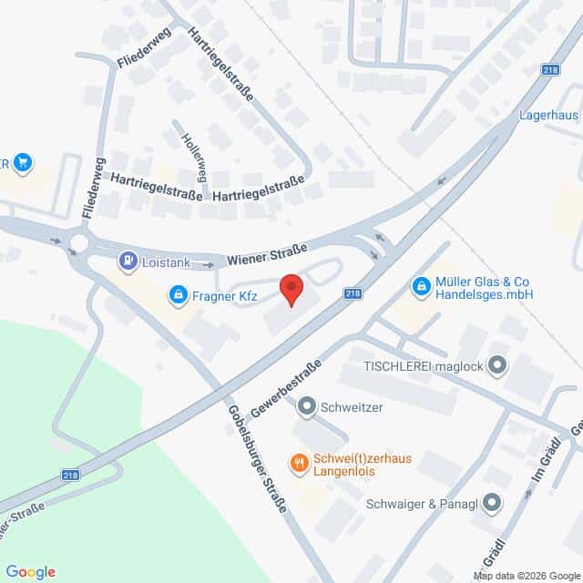 Lehrlingsportal.at Karte, auf der eine Straßenkreuzung in der Nähe der Wiener Straße und der Goldbachstraße dargestellt ist, wobei nahegelegene Geschäfte und Sehenswürdigkeiten eingezeichnet sind.
